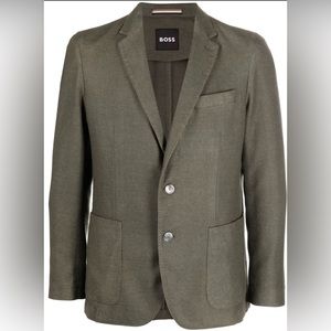 Boss Olive Green Men's Single-Breasted Blazer